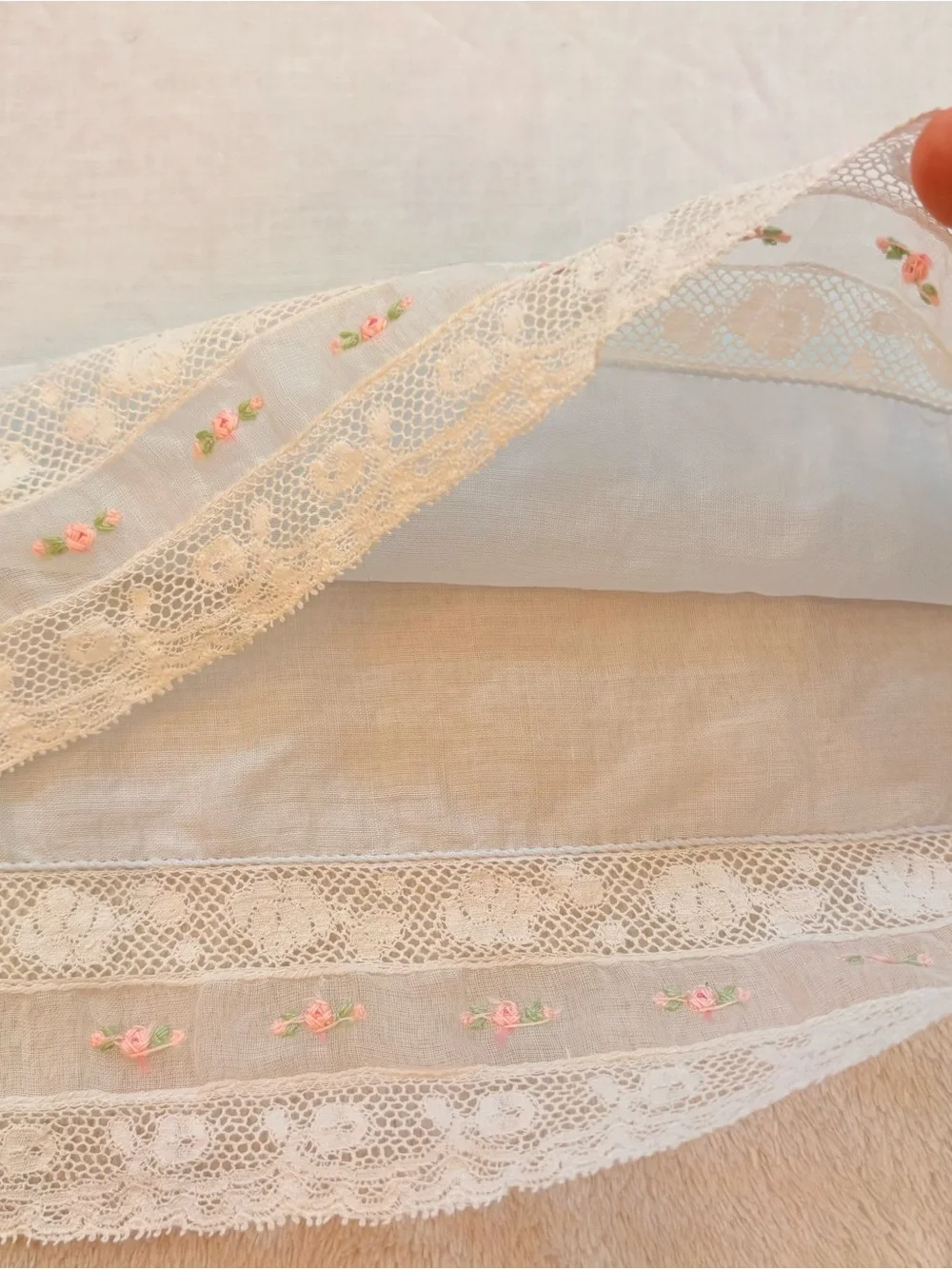 Light Blue Decorative Pillow Sham with Lace Trim - for Baby or Boudoir